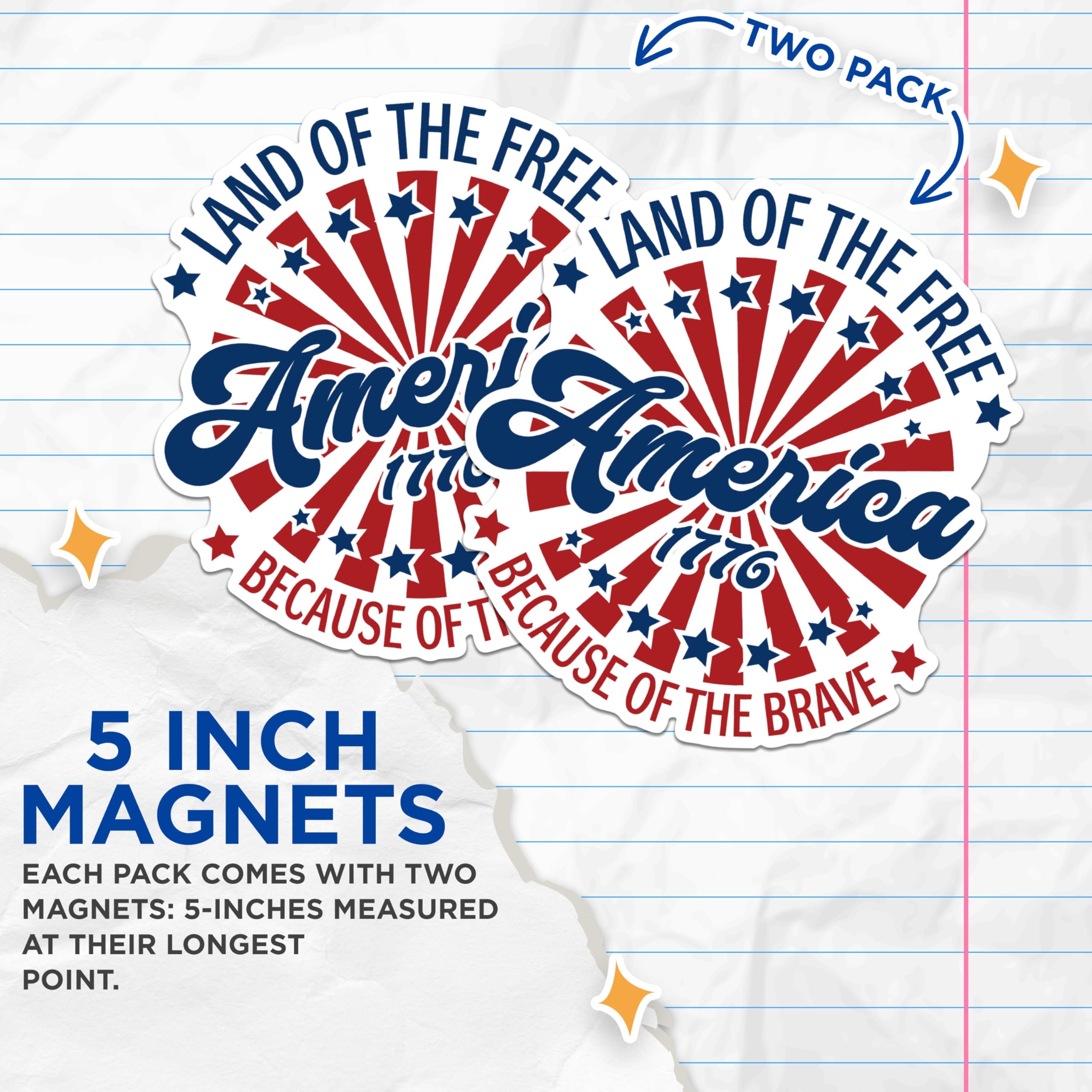 (2 Pack) Land of The Free Magnets - America 1776 Magnets - Patriotic Magnets Because of The Brave- 5" On Longest Side - for Fridges, Toolboxes, Cars - Made in USA - MAG2990