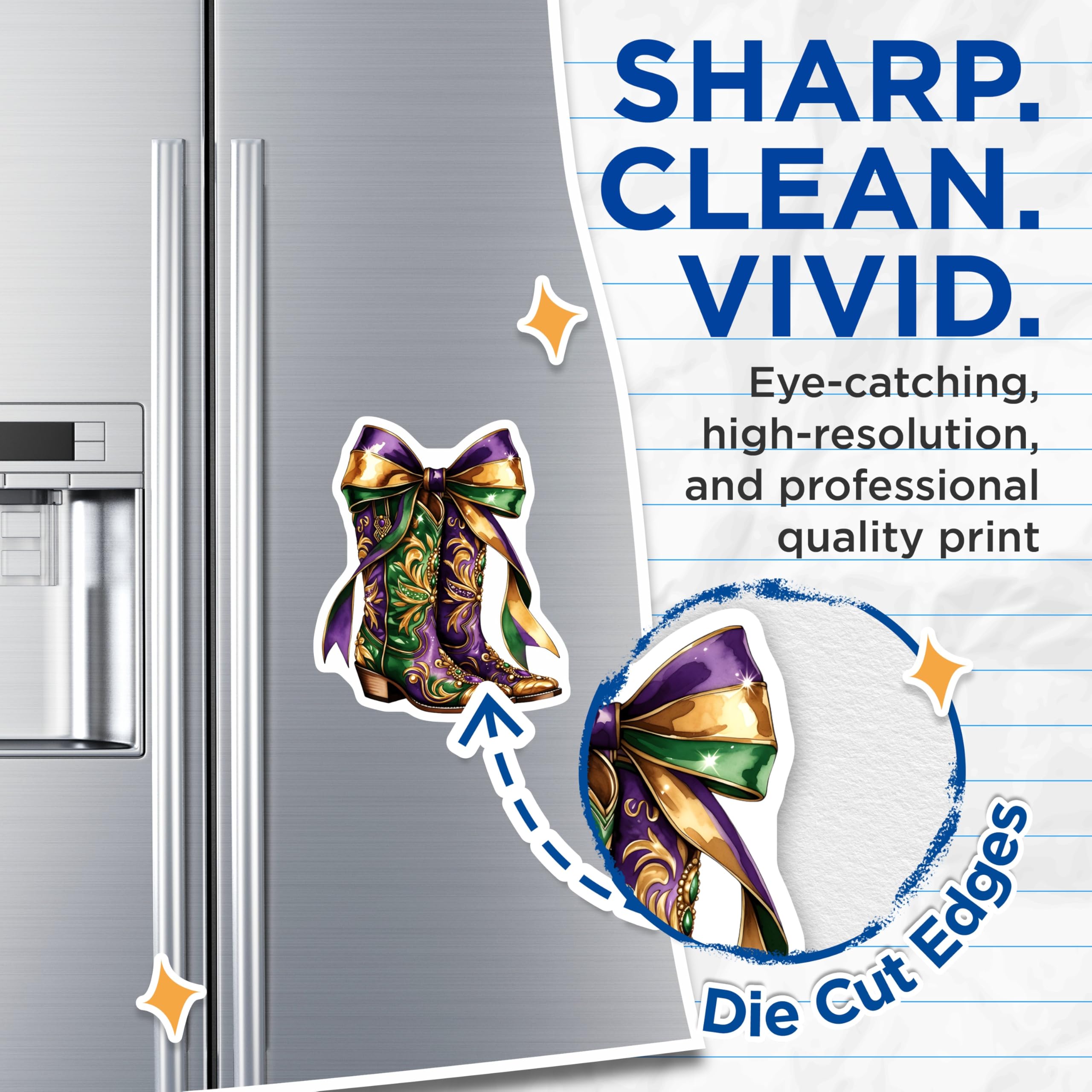 (2 Pack) Mardi Gras Boots Magnets - Festive Decor - Holiday Decorations - 5" On Longest Side - Premium Magnet - for Cars, Refrigerators, Toolboxes, Lockers - Made in USA - MAG15447