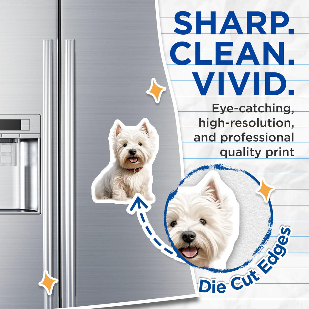 (2 Pack) Westie Dog Magnets - West Highland Terrier Art - Happy Puppy Pet Decor - 5 Inches On Longest Side - Thick Durable Magnet - Made in USA - MAG24532
