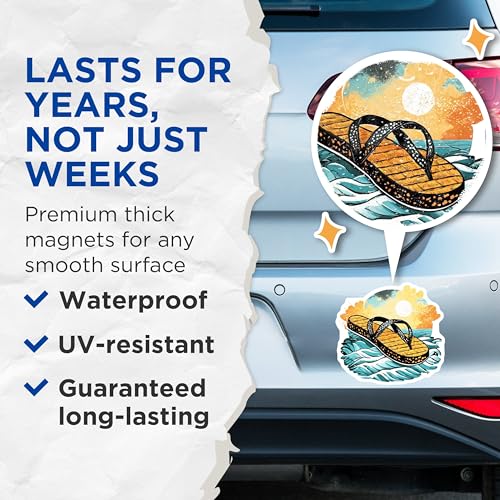 (2 Pack) Flip Flop Magnets Magnets - Beach Decor - Summer Decor - 5" On Longest Side - Made in USA - Sticks to Refrigerators & Metal Surfaces - MAG9310