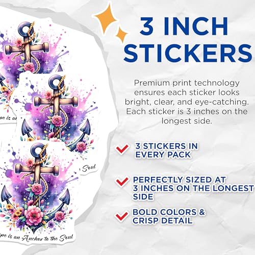 (3 Pack) Anchor Decals - Floral Anchor - Hope Anchor Quote - 3 Inches On Longest Side - Easy Peel & Apply - Made in USA - 3MCS8419