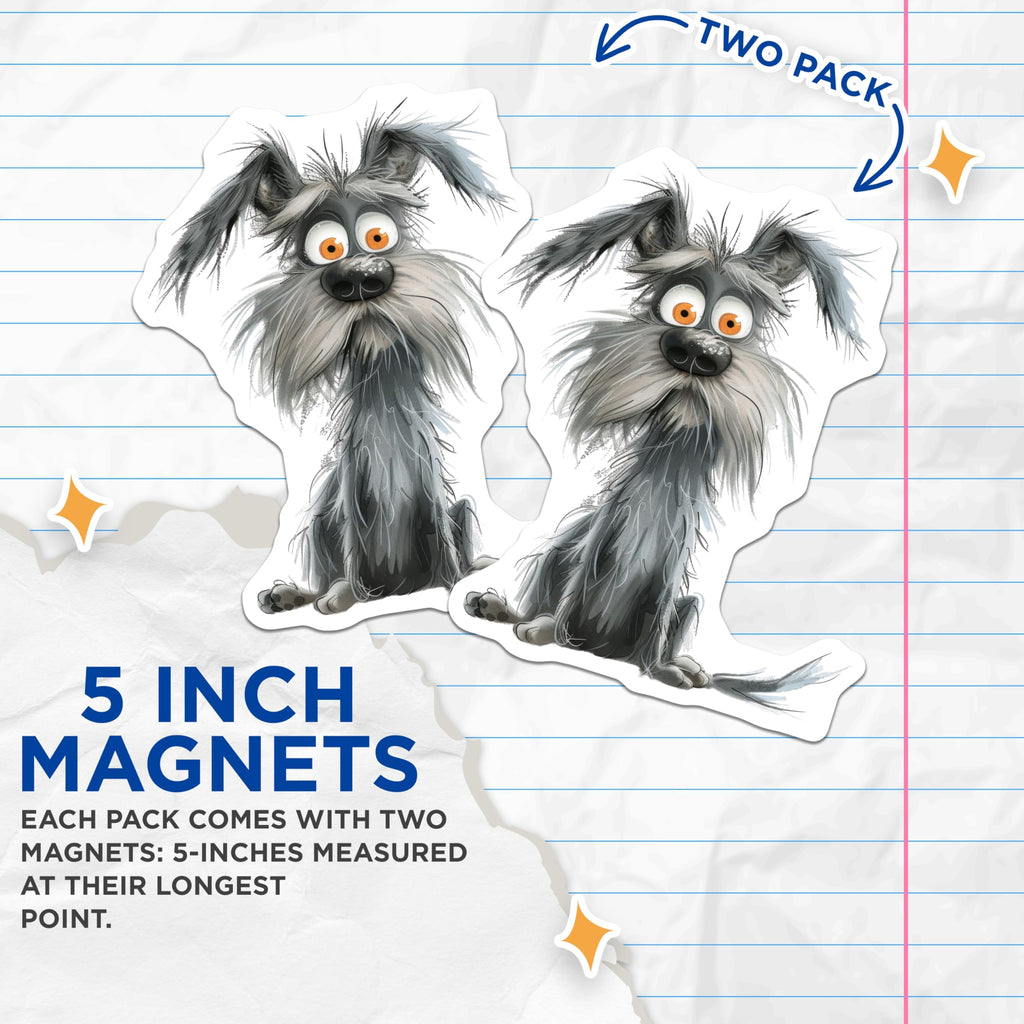 (2 Pack) Shaggy Dog Magnets - Whimsical Pet Animal - Refrigerator Locker Decor - 5 Inches On Longest Side - Thick Durable Magnet - Made in USA - MAG30390