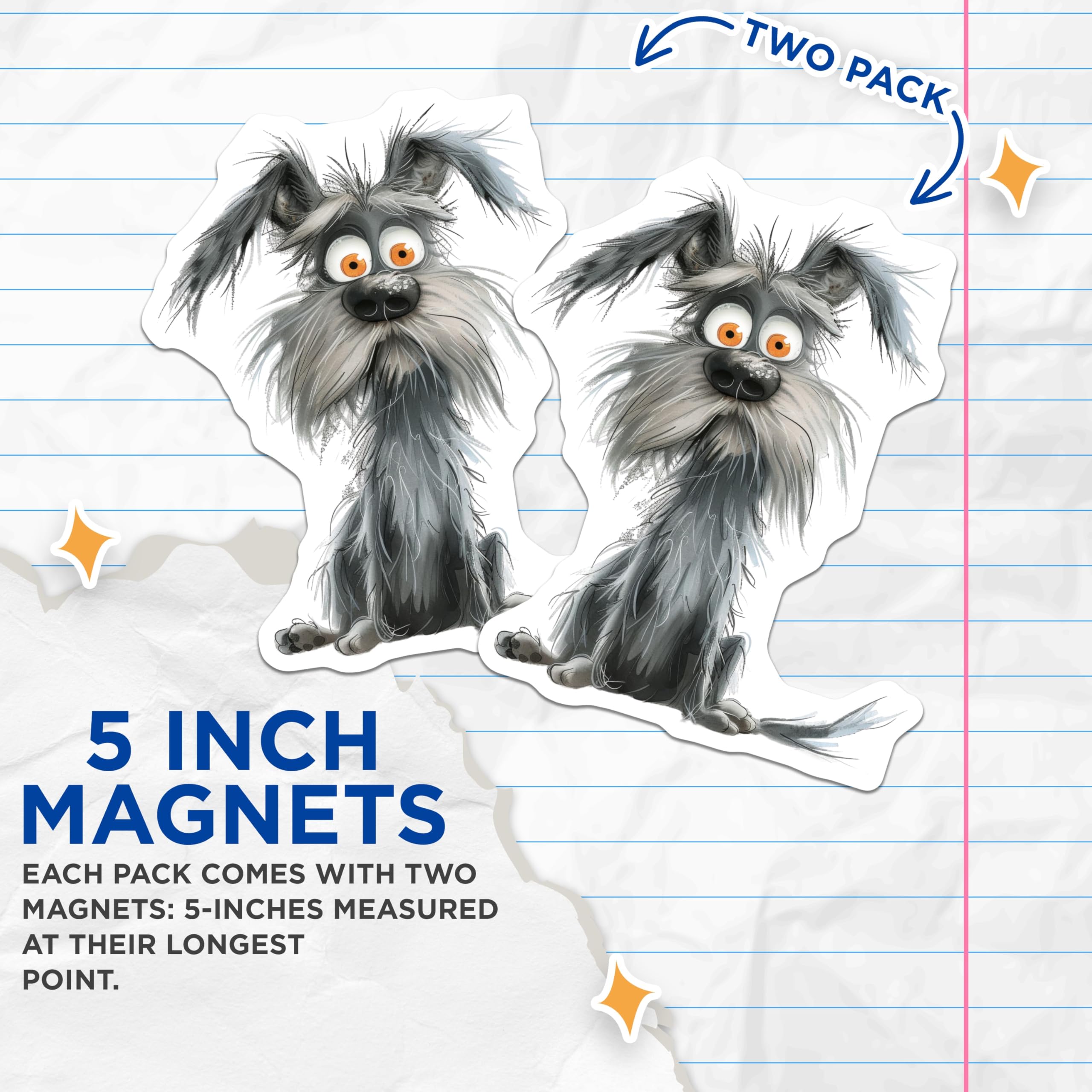 (2 Pack) Shaggy Dog Magnets - Whimsical Pet Animal - Refrigerator Locker Decor - 5 Inches On Longest Side - Thick Durable Magnet - Made in USA - MAG30390