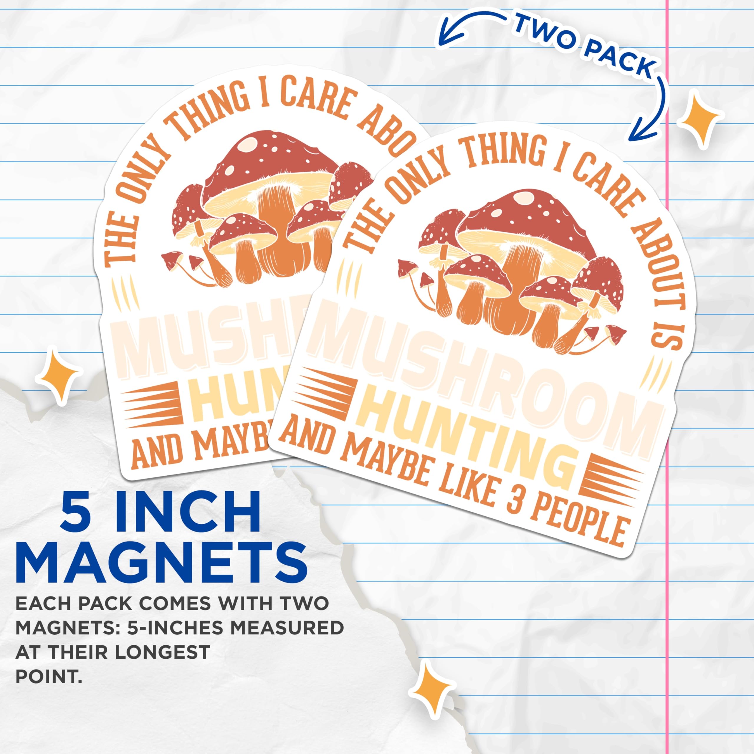 (2 Pack) Mushroom Hunting Magnets - Funny Forager - Mycologist Decor - 5" On Longest Side - Premium Magnet - for Cars, Refrigerators, Toolboxes, Lockers - Made in USA - MAG18832