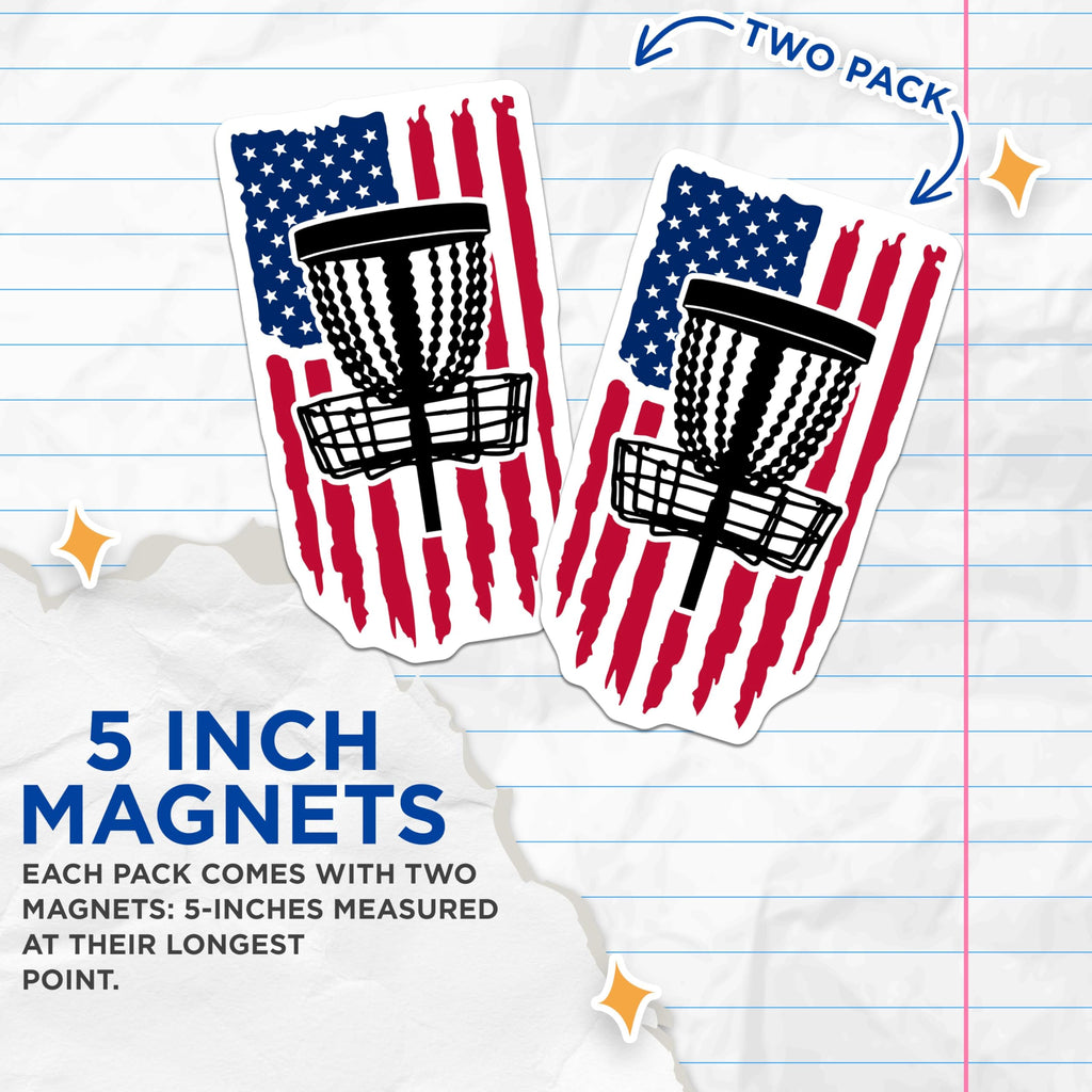 (2 Pack) American Flag Disc Golf Magnets - Unique Fridge ation - Disc Golf Accessories - 5" On Longest Side - for Cars, Fridges, Toolboxes - Made in USA - MAG3977