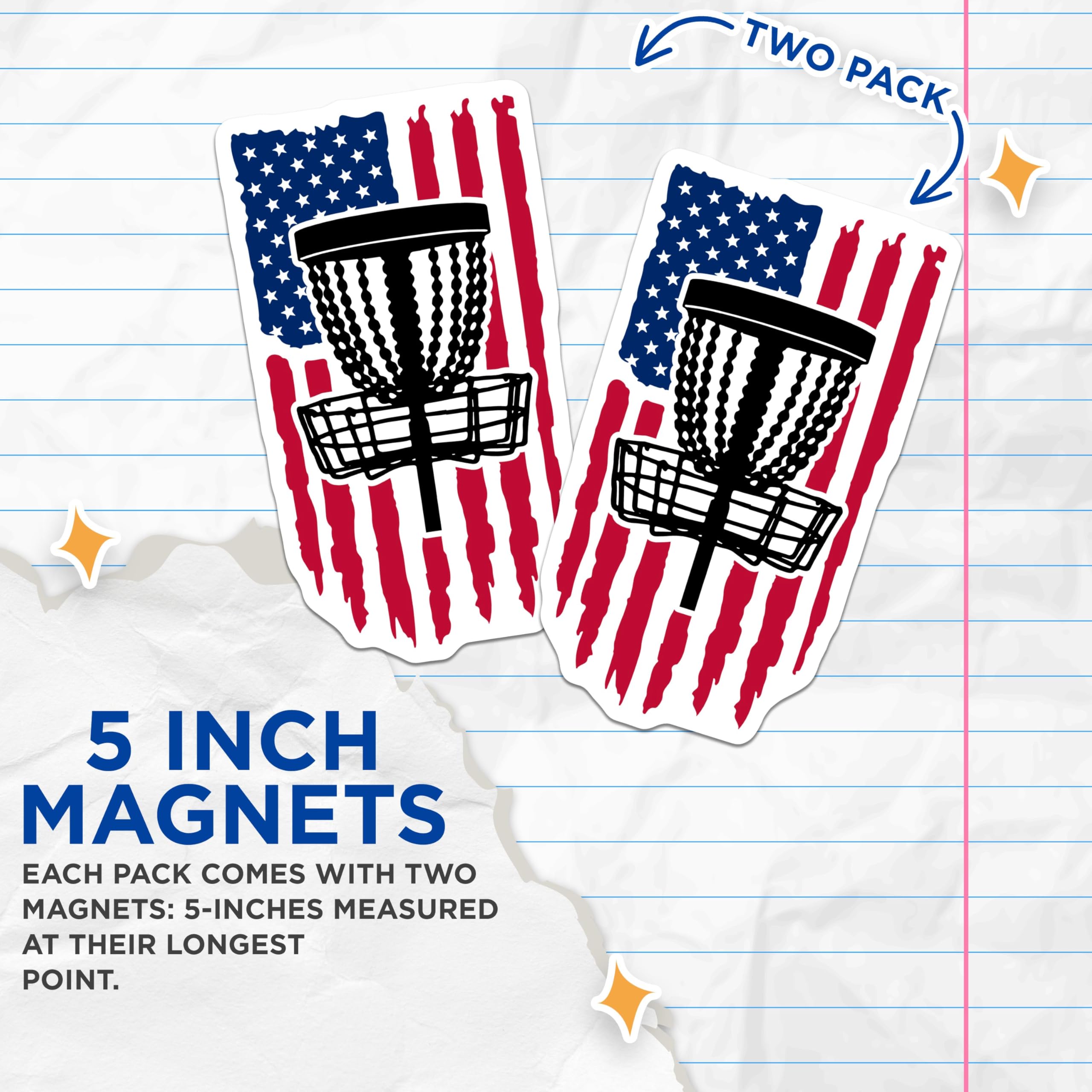 (2 Pack) American Flag Disc Golf Magnets - Unique Fridge ation - Disc Golf Accessories - 5" On Longest Side - for Cars, Fridges, Toolboxes - Made in USA - MAG3977