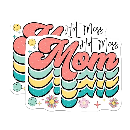 (2 Pack) Hot Mess Mom Stickers - 5" On Longest Side - Sticks to Smooth Flat Surfaces - Made in USA - BMCS8886 - BMCS8886
