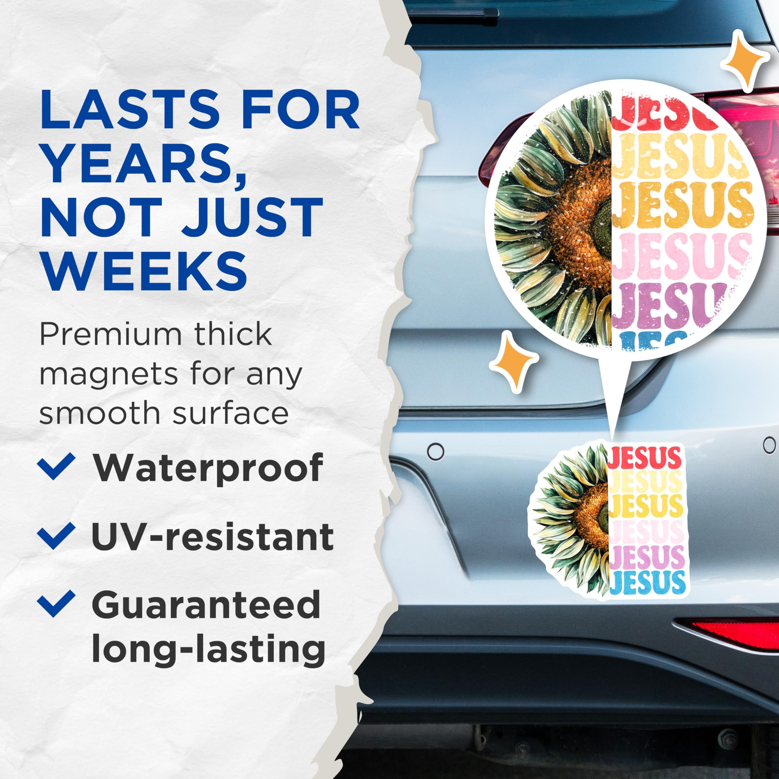 (2 Pack) Jesus Sunflower Magnets - Christian Floral Magnets - Religious Home Decors - 5" On Longest Side - Premium Magnet - for Cars, Refrigerators, Toolboxes, Lockers - Made in USA - MAG15933