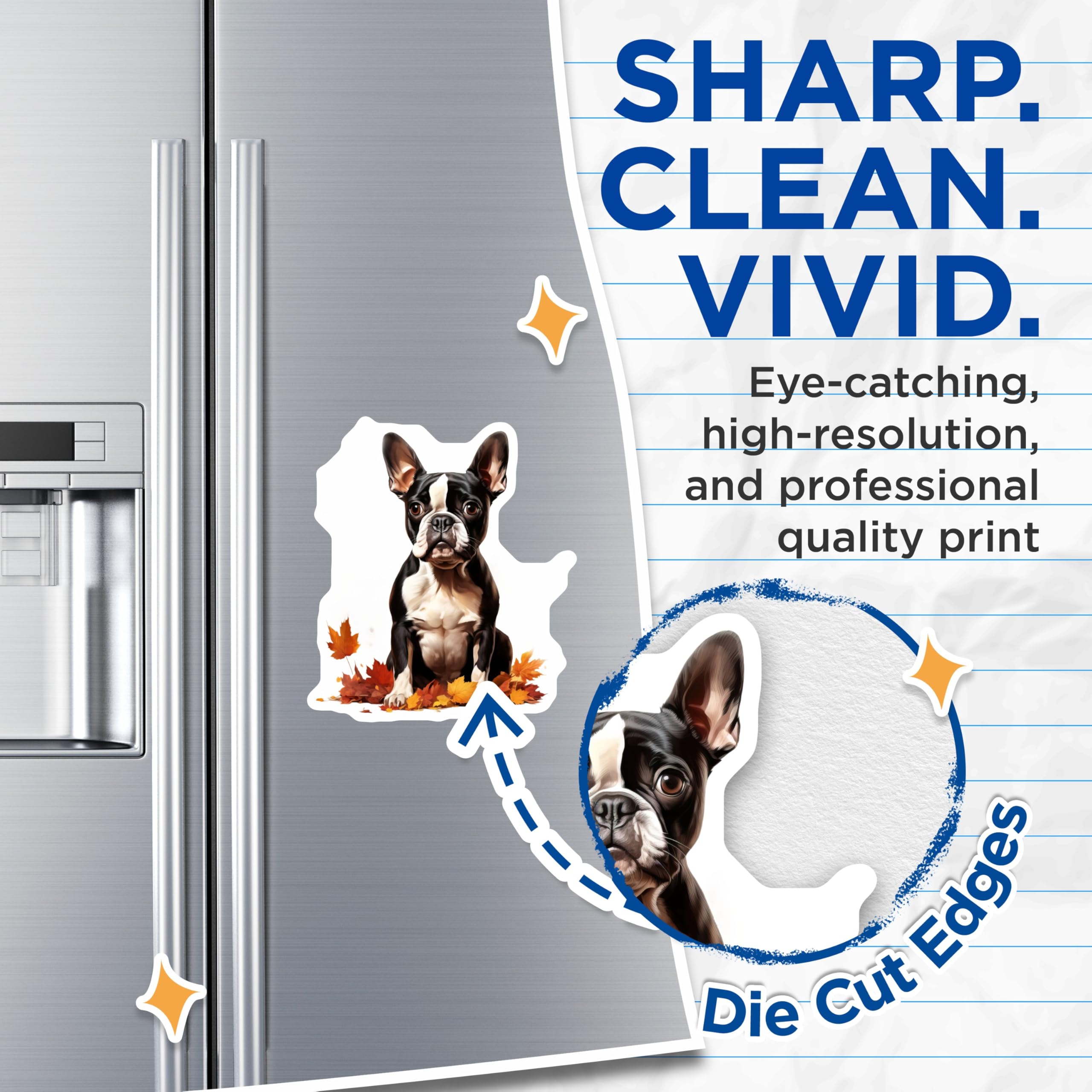 (2 Pack) Boston Terrier Puppy Magnets - Autumn Leaves Dog Art - Seasonal Pet Refrigerator Decor - 5 Inches On Longest Side - Thick Durable Magnet - Made in USA - MAG23764