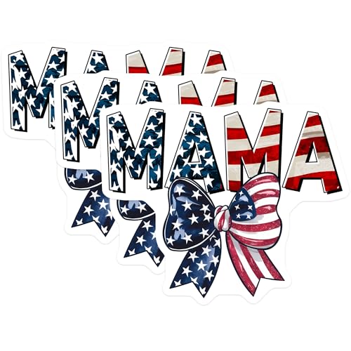 (3 Pack) Mama American Flag Decals - Patriotic Bow - Mom Decal - 3 Inches On Longest Side - Easy Peel & Apply - Made in USA - 3MCS6467