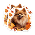 (2 Pack) Pomeranian Dog Magnets - Autumn Leaves Pet Decor - Happy Dog Art - Seasonal Refrigerator Accents - 5 Inches On Longest Side - Thick Durable Magnet - Made in USA - MAG23444