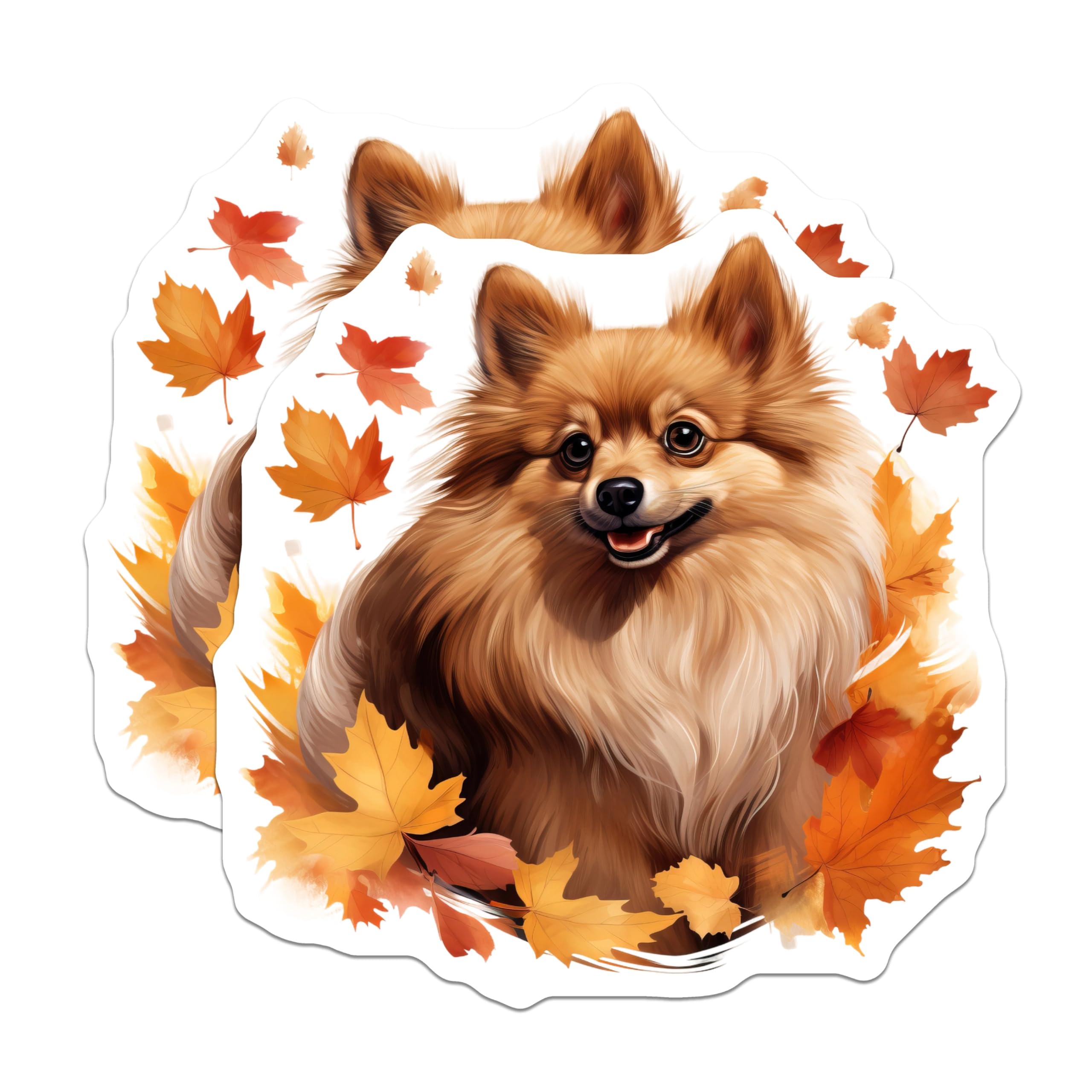 (2 Pack) Pomeranian Dog Magnets - Autumn Leaves Pet Decor - Happy Dog Art - Seasonal Refrigerator Accents - 5 Inches On Longest Side - Thick Durable Magnet - Made in USA - MAG23444