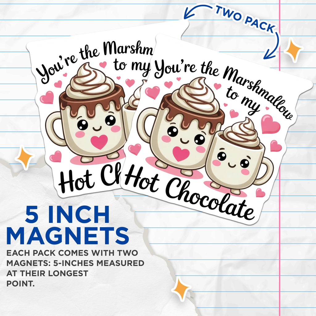 (2 Pack) Kawaii Hot Chocolate Magnets - Cute Couple Refrigerator Love - Valentine's Day Partner Appreciation - 5 Inches On Longest Side - Thick Durable Magnet - Made in USA - MAG37566