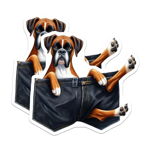 (2 Pack) Funny Dog Stickers - Boxer Dog in Shorts Stickers - Cute Pet Lover Stickers for Laptop - 5" On Longest Side - Sticks to Smooth Flat Surfaces - Made in USA - BMCS3949
