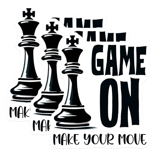 (3 Pack) Chess Decals - Game On Stickers - Make Your Move - Laptop Decals - 3 Inches On Longest Side - Easy Peel & Apply - Made in USA - 3MCS1962