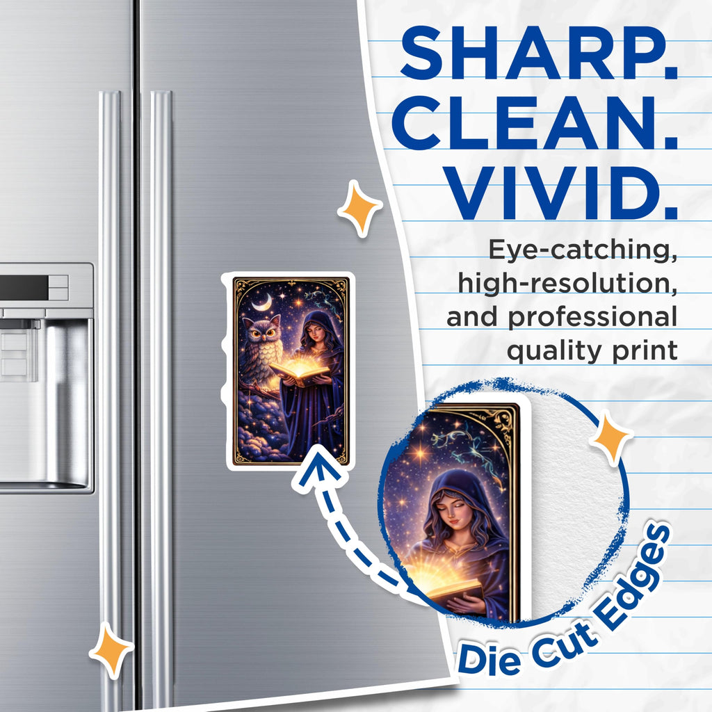 (2 Pack) Witch Owl Magnets - Reading Book - Celestial Scene - 5" On Longest Side - Premium Magnet - for Cars, Refrigerators, Toolboxes, Lockers - Made in USA - MAG14743
