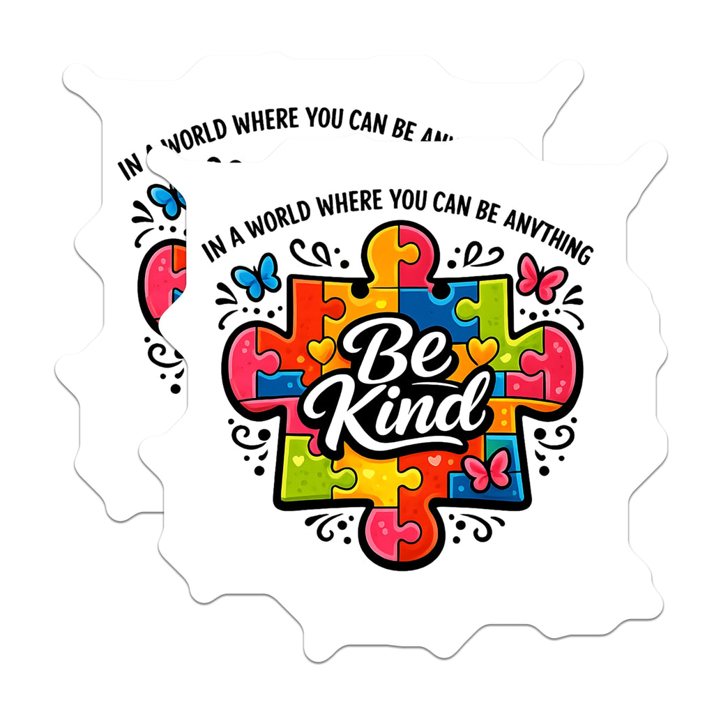 (2 Pack) Autism Awareness Magnets - Be Kind Puzzle Piece Art - Inspirational Message Decor - 5 Inches On Longest Side - Thick Durable Magnet - Made in USA - MAG22825