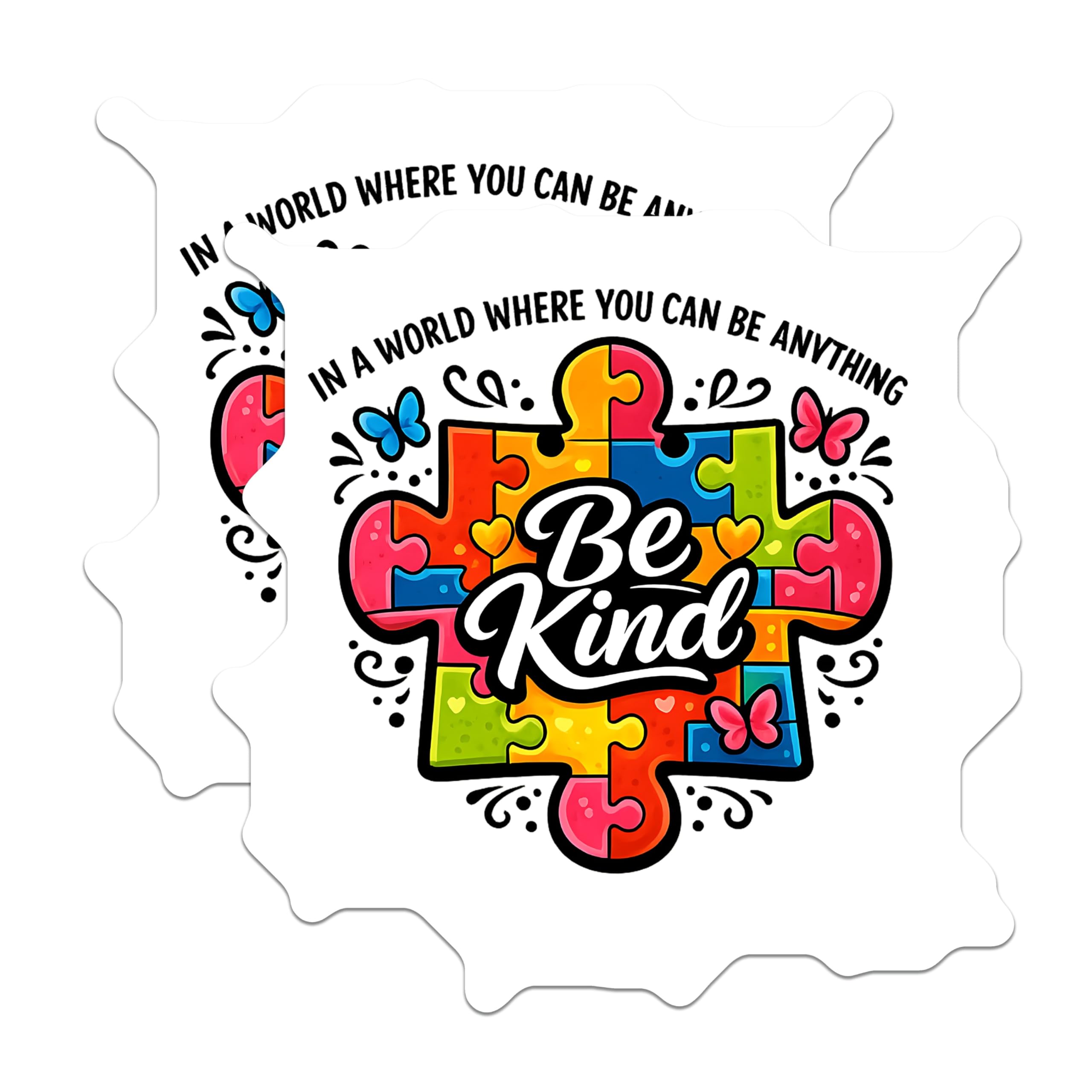 (2 Pack) Autism Awareness Magnets - Be Kind Puzzle Piece Art - Inspirational Message Decor - 5 Inches On Longest Side - Thick Durable Magnet - Made in USA - MAG22825