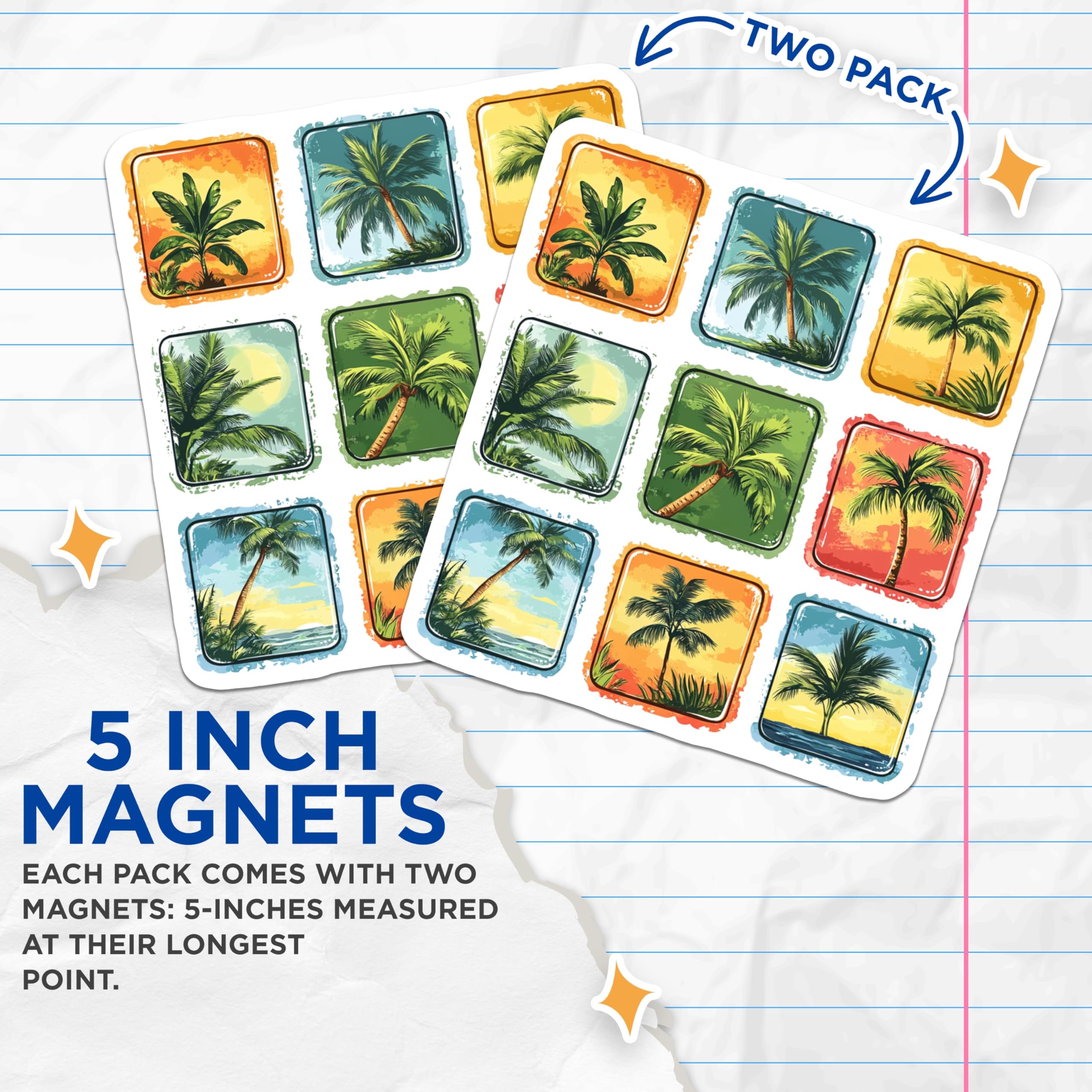 (2 Pack) Tropical Palm Tree Magnets - Beach Decor - Summer Vacation Vibes - 5 Inches On Longest Side - Thick Durable Magnet - Made in USA - MAG27189