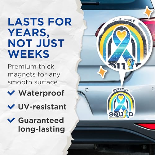 (2 Pack) Support Down Syndrome Squad Ribbon Magnets - Awareness - Pride - Family - 5" On Longest Side - for Cars, Fridges, Toolboxes - Made in USA - MAG8207