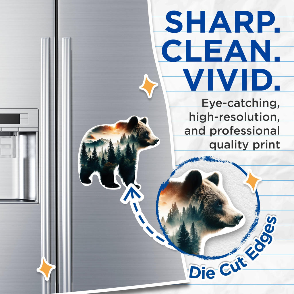(2 Packs) Bear with Wilderness Forest Magnets - Cool Nature Lover Outdoorsman Magnets - 5 Inches On Longest Side - Premium Magnet - for Fridges, Toolboxes, Cars - Made in USA - MAG2274