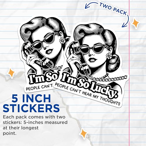 (2 Pack) Retro Funny Quote Stickers - Vintage Telephone Theme - Humorous Sayings Stickers - 5" On Longest Side - Sticks to Smooth Flat Surfaces - Made in USA - BMCS5713