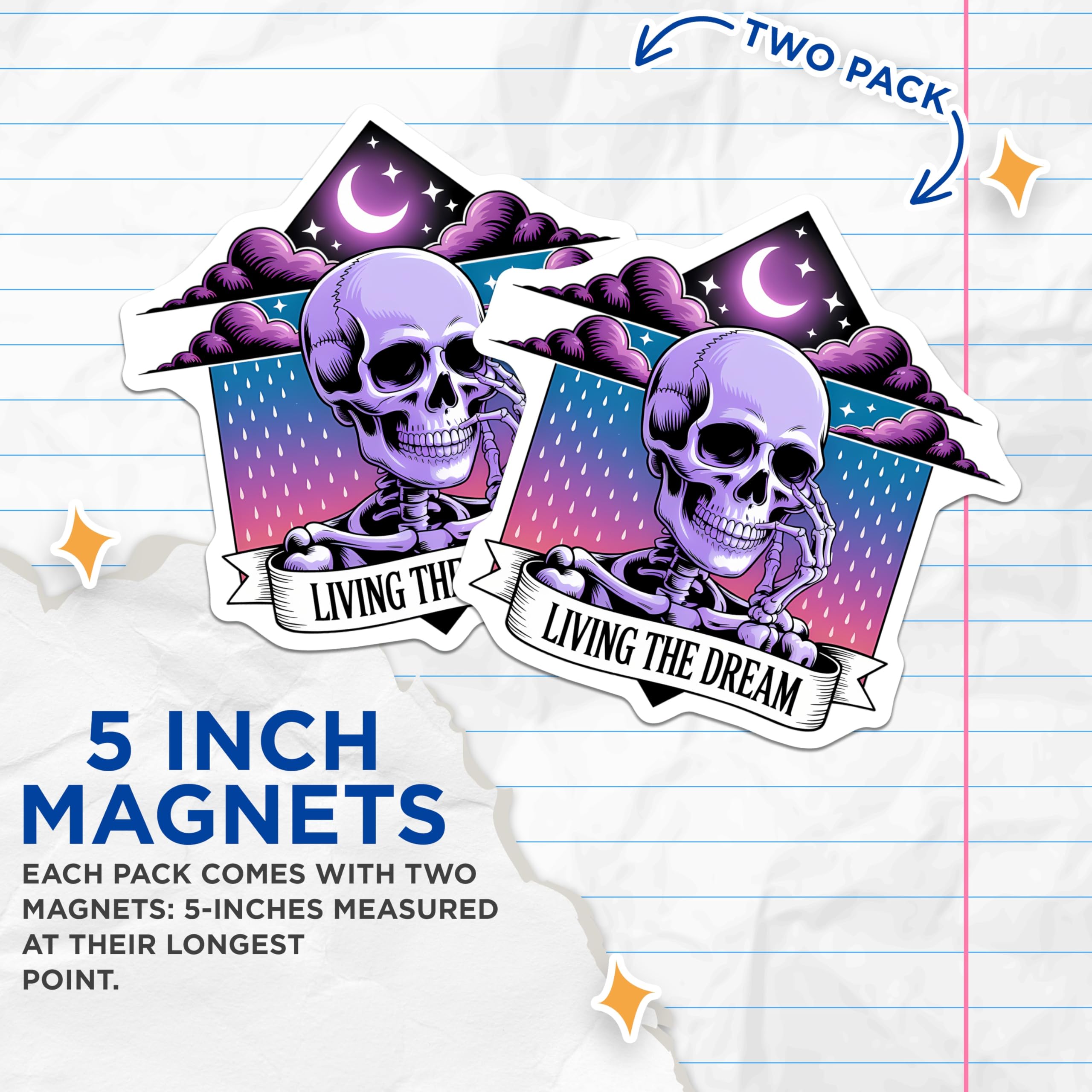 (2 Pack) Purple Skeleton Magnets - Living The Dream Decor - Goth Aesthetic Locker Art - Spooky Refrigerator Accent - 5 Inches On Longest Side - Thick Durable Magnet - Made in USA - MAG20637