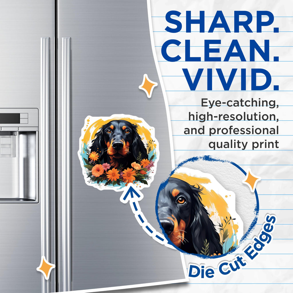 (2 Pack) Gordon Setter Magnets - Floral Dog Art Decor - Pet Lover Kitchen Accessories - 5 Inches On Longest Side - Thick Durable Magnet - Made in USA - MAG28018