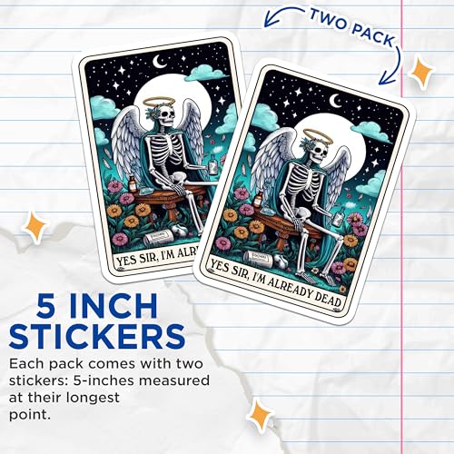 (2 Pack) Skeleton Angel Stickers - Funny Skeleton Stickers - Dark Humor Stickers - 5" On Longest Side - Sticks to Smooth Flat Surfaces - Made in USA - BMCS5570