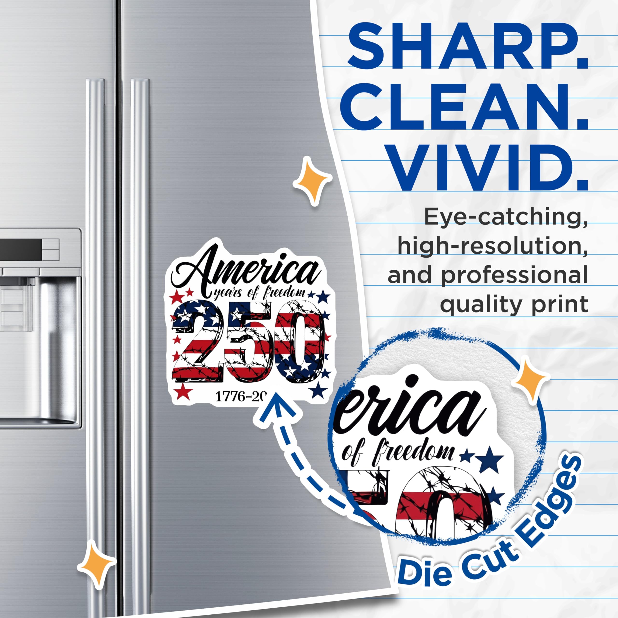 (2 Pack) America 250 Years Freedom Magnets - USA Independence Day Decor - Patriotic Souvenir 1776-2026 - 5 Inches On Longest Side - Thick Durable Magnet - Made in USA - MAG28046