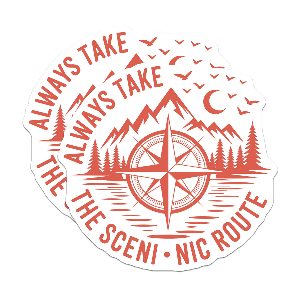 (2 Pack) Scenic Route Magnets - Always Take The Scenic Route - Adventure Compass Rose Mountain Nature Explorer Quote Magnets - 5 Inches On Longest Side - Thick Durable Magnet - Made in USA - MAG37463
