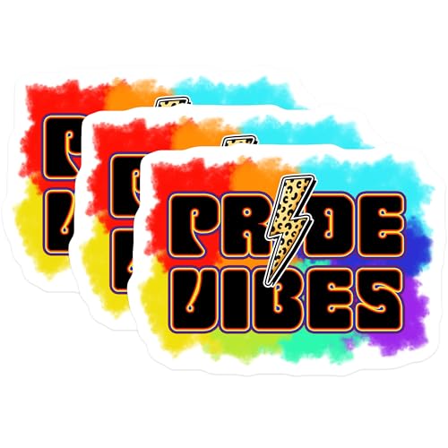 (3 Pack) Pride Vibes Decals - Rainbow Colors - Leopard Lightning Bolt - 3 Inches On Longest Side - Easy Peel & Apply - Made in USA - 3MCS7037