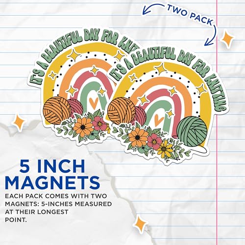 (2 Packs) It's A Beautiful Day for Knitting Magnets - Love to Knit Magnets - 5 Inches On Longest Side - Premium Magnet - for Fridges, Toolboxes, Cars - Made in USA - MAG2487