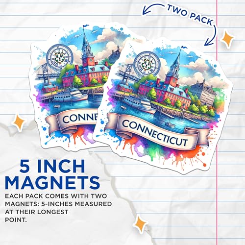(2 Pack) Connecticut Magnets - State Travel Souvenirs - Scenic State Art - Kitchen Decor - 5" On Longest Side - for Cars, Fridges, Toolboxes - Made in USA - MAG6799