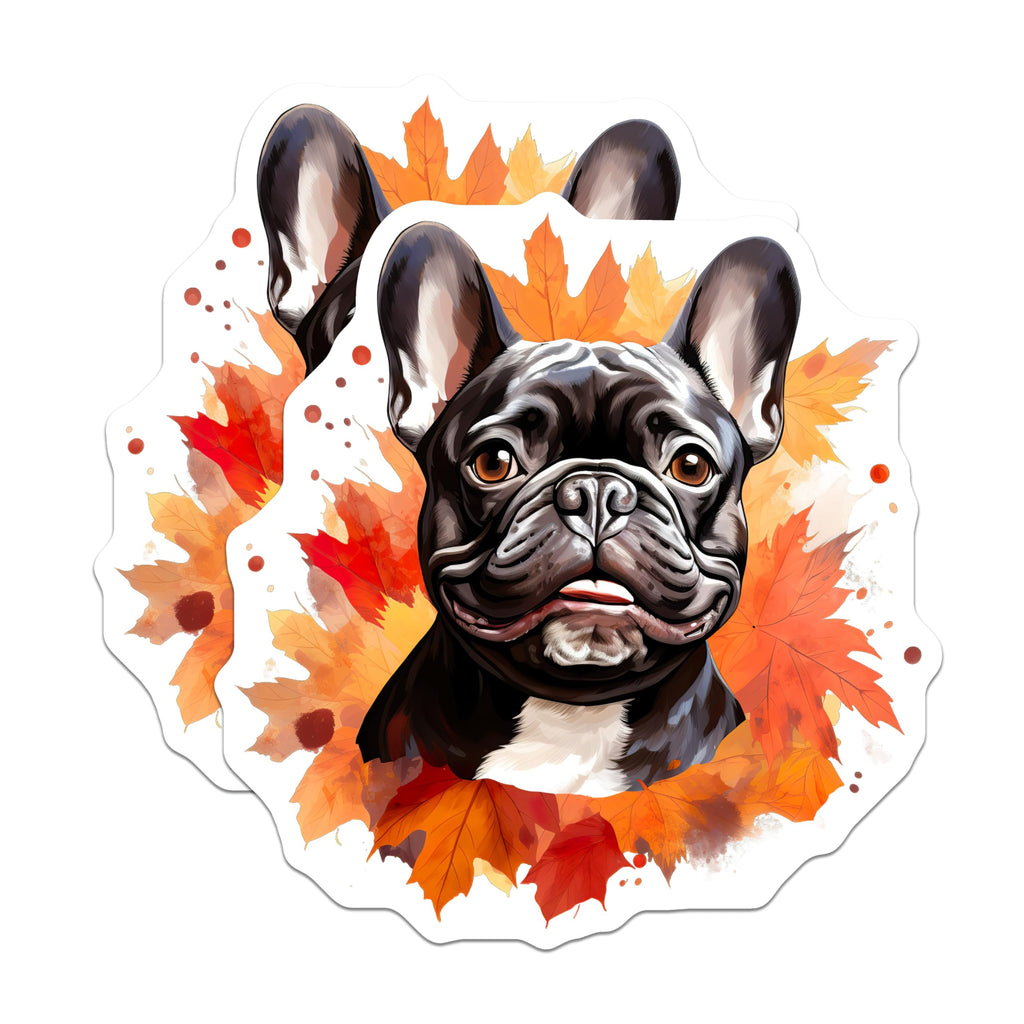 (2 Pack) French Bulldog Magnets - Autumn Leaf Decor - Frenchie Pet Parent Refrigerator Art - 5 Inches On Longest Side - Thick Durable Magnet - Made in USA - MAG30015