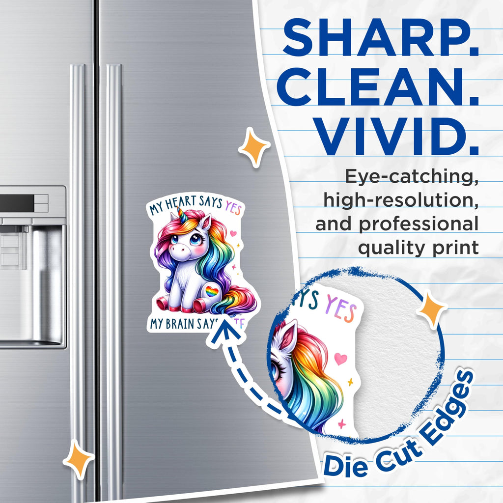 (2 Pack) My Heart Says Yes Magnets - Unicorn Rainbow Magnets - Cute Unicorn Magnets for Kids and Teens - 5" On Longest Side - for Cars, Refrigerators, Toolboxes, Lockers - Made in USA BMCS3342