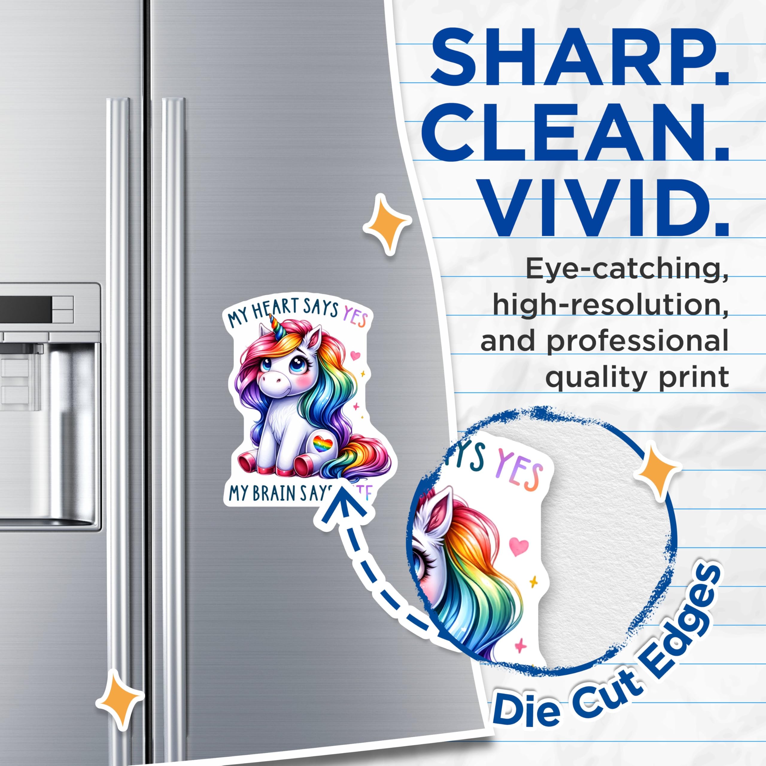 (2 Pack) My Heart Says Yes Magnets - Unicorn Rainbow Magnets - Cute Unicorn Magnets for Kids and Teens - 5" On Longest Side - for Cars, Refrigerators, Toolboxes, Lockers - Made in USA BMCS3342