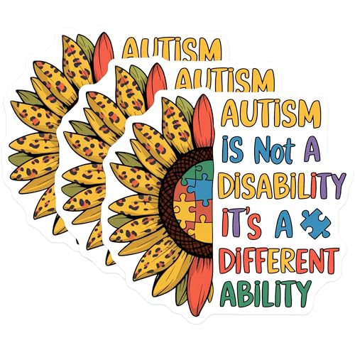 (3 Pack) Autism Awareness Decals - Sunflower Autism - Different Ability Laptop Decal - 3 Inches On Longest Side - Easy Peel & Apply - Made in USA - 3MCS0051