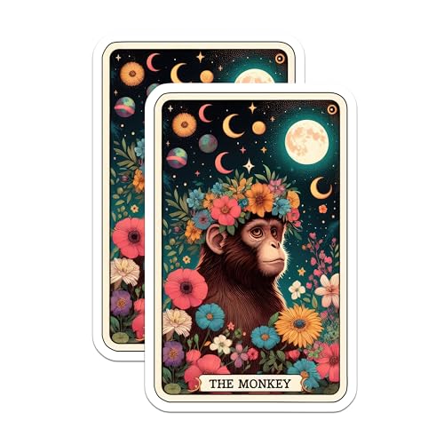 (2 Pack) Monkey Flower Stickers - Psychedelic Animal Stickers - Cute Jungle Theme Decor - 5" On Longest Side - Sticks to Smooth Flat Surfaces - Made in USA - BMCS5457