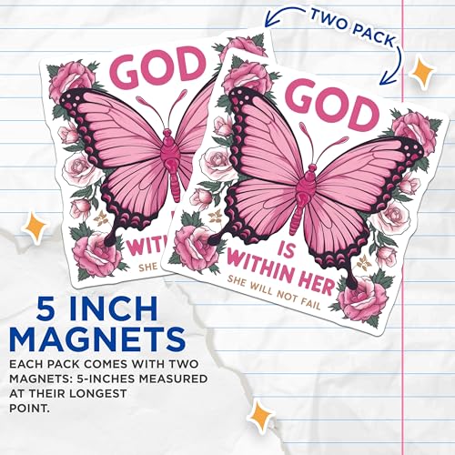 (2 Pack) Butterfly Quote Magnets Magnets - Inspirational Scripture - Floral Butterfly Design - 5" On Longest Side - Made in USA - Sticks to Refrigerators & Metal Surfaces - MAG8815