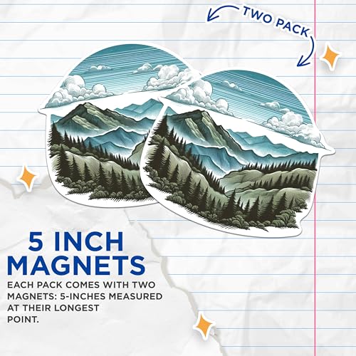 (2 Packs) Mountains Forest Hiking Magnets - Nature Beautiful Scenery Magnets - 5 Inches On Longest Side - Premium Magnet - for Fridges, Toolboxes, Cars - Made in USA - MAG2286