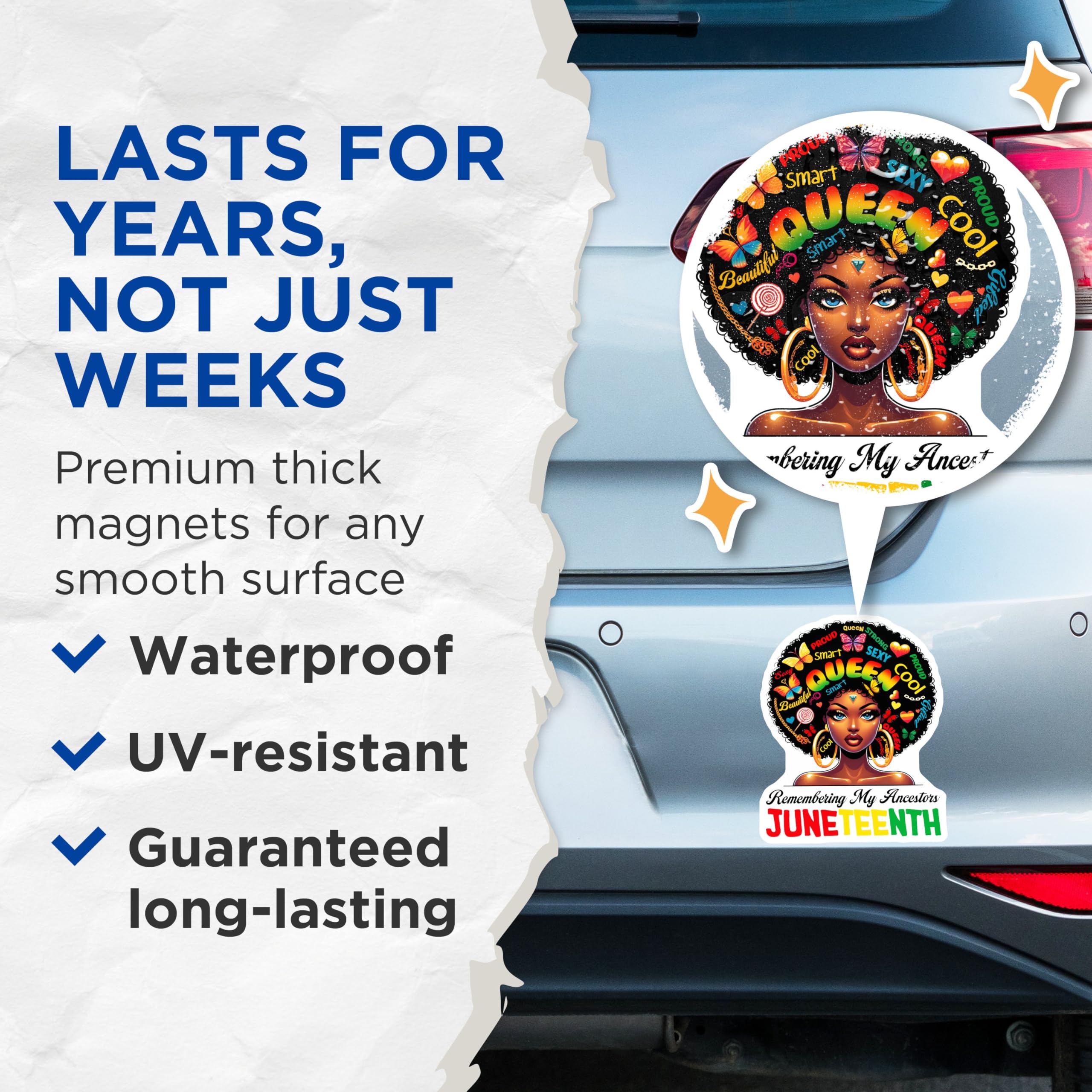 (2 Pack) Juneteenth Queen Magnets - Remembering My Ancestors - 5" On Longest Side - for Cars, Fridges, Toolboxes - Made in USA - MAG7362