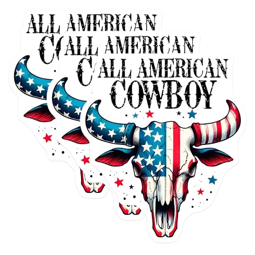 (3 Pack) Cowboy Skull Decals - All American - Western Stickers - 3 Inches On Longest Side - Easy Peel & Apply - Made in USA - 3MCS1939
