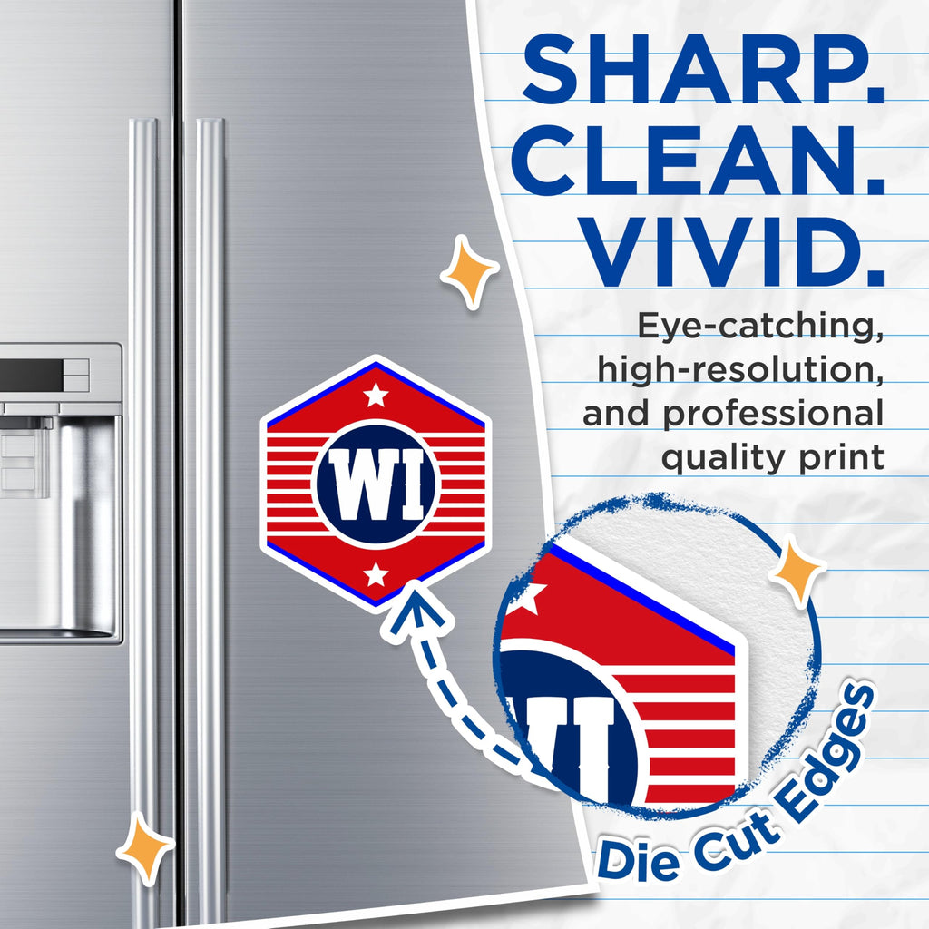(2 Pack) WI Initial Magnets - Red White Blue - State Pride Decor - 5" On Longest Side - Premium Magnet - for Cars, Refrigerators, Toolboxes, Lockers - Made in USA - MAG18737