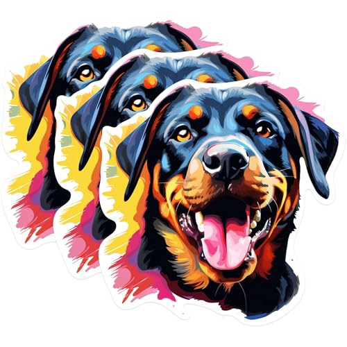 (3 Pack) Rottweiler Dog Decals - Colorful Pet Art - Laptop Decals - 3 Inches On Longest Side - Easy Peel & Apply - Made in USA - 3MCS0809