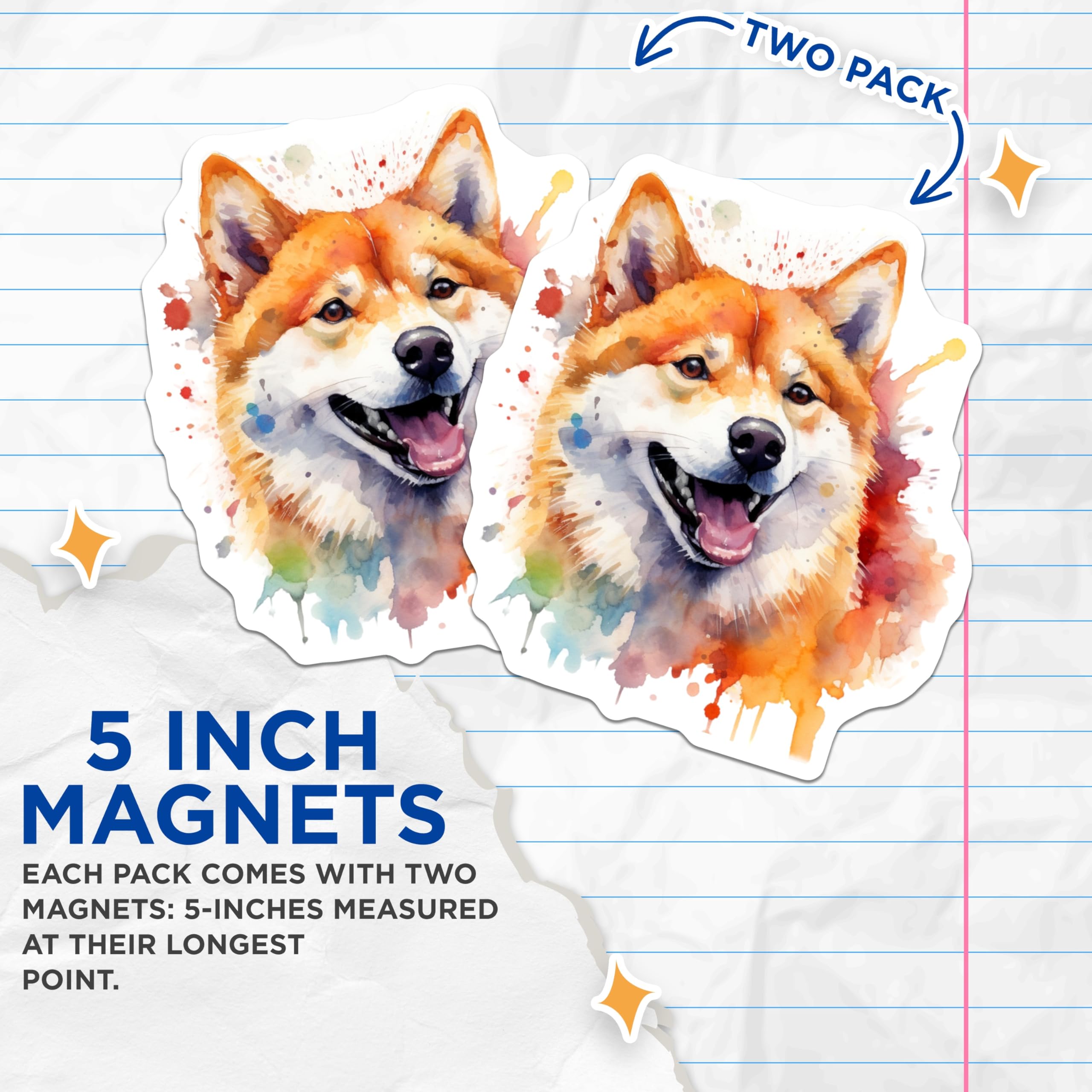 (2 Pack) Shiba Inu Dog Magnets - Watercolor Pet Art - Happy Dog Lover Decor - 5 Inches On Longest Side - Thick Durable Magnet - Made in USA - MAG25990
