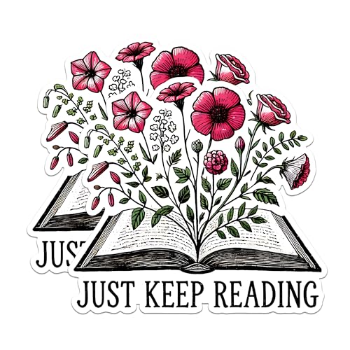 (2 Pack) Just Keep Reading Magnets - Book Lover Magnets - Floral Reading Quote Magnets- 5" On Longest Side - for Fridges, Toolboxes, Cars - Made in USA - MAG2753