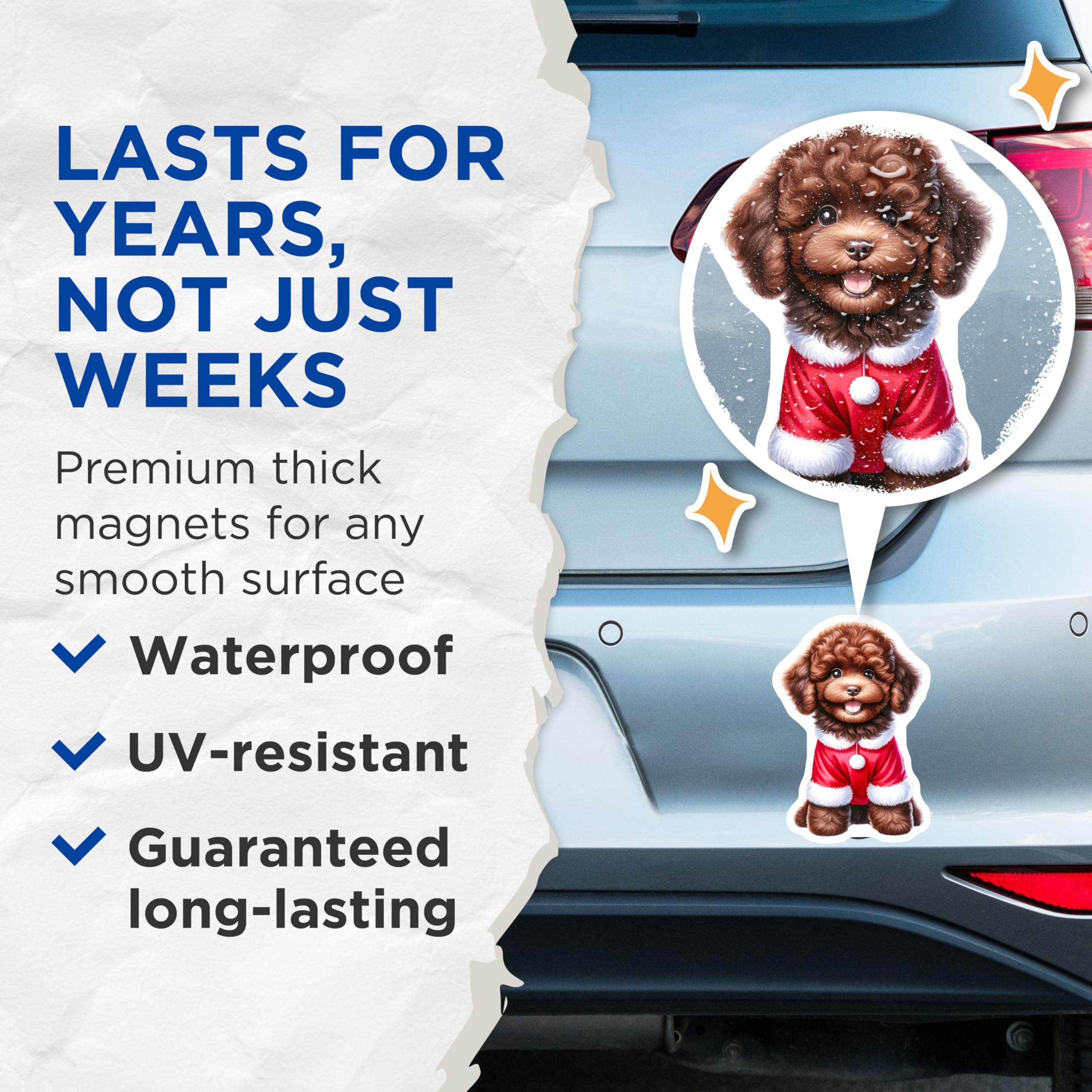 (2 Pack) Santa Poodle Magnets - Christmas Dog Holiday Decor - Cute Puppy Pet Lover Fridge - 5 Inches On Longest Side - Thick Durable Magnet - Made in USA - MAG27144
