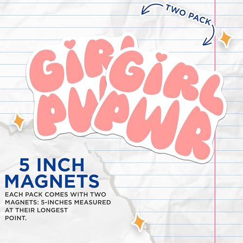 (2 Pack) Girl Pwr Magnets Magnets - Feminist Decor for Home Office Classroom - 5" On Longest Side - Made in USA - Sticks to Refrigerators & Metal Surfaces - MAG8339