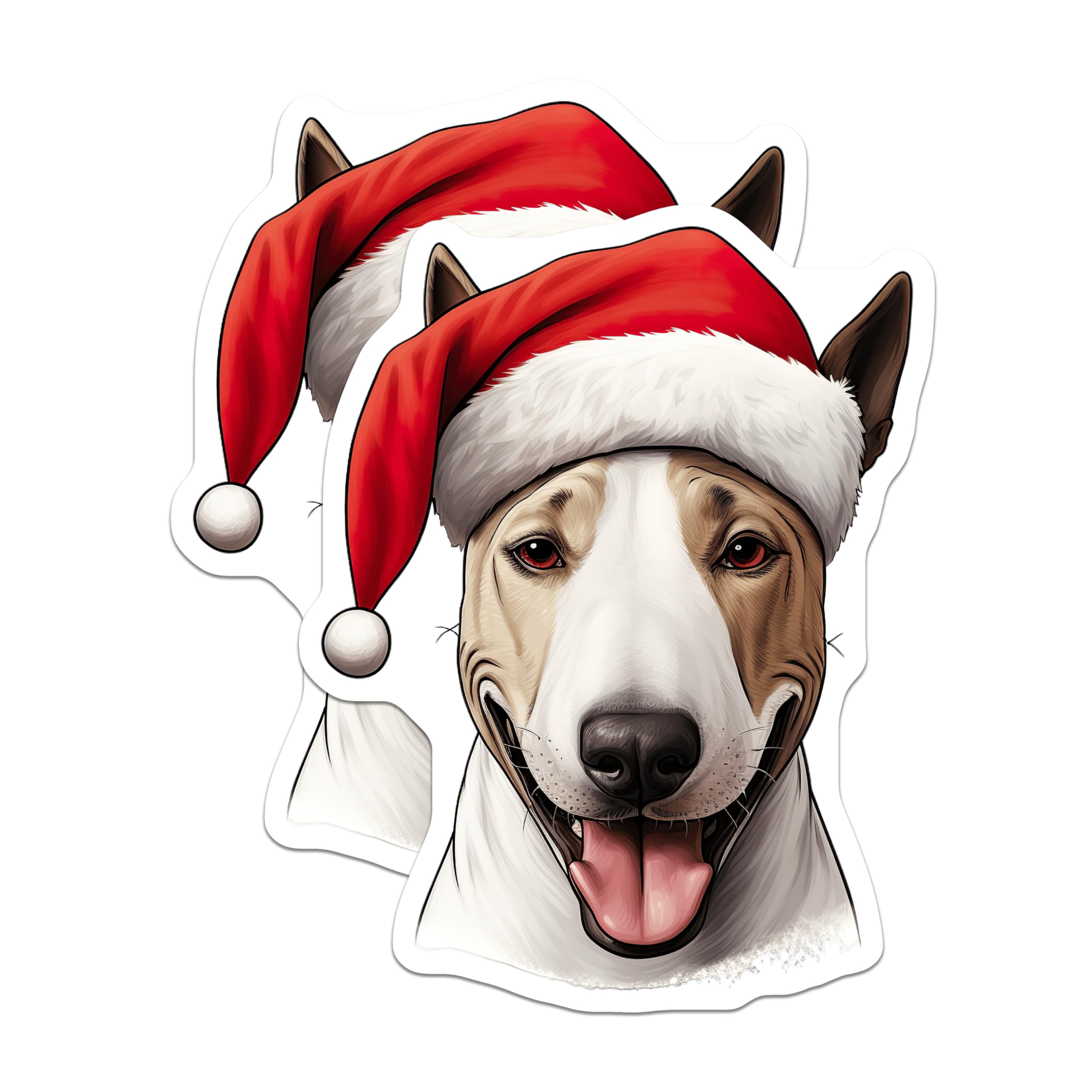 (2 Pack) Bull Terrier Christmas Magnets - Santa Hat Dog Art - Holiday Pet Decor - Funny Animal Fridge Magnet - 5 Inches On Longest Side - Thick Durable Magnet - Made in USA - MAG27424